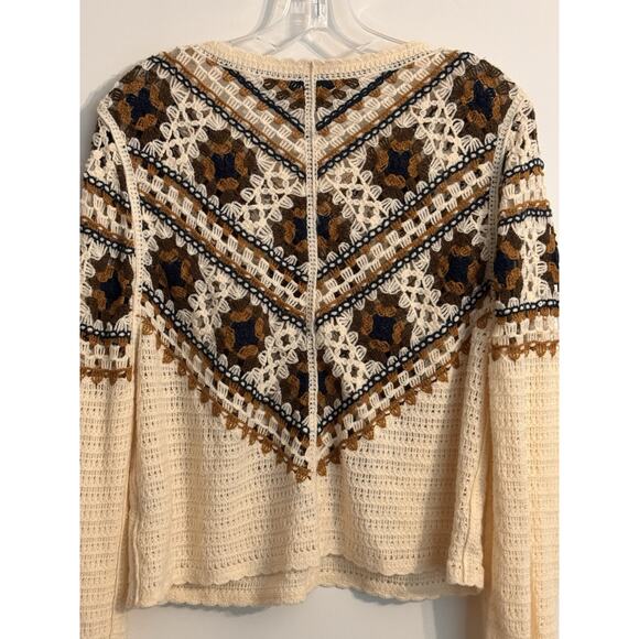 Women's Cream Knit Boho Granny Cottagecore Button Up Cardigan Sweater Sz L Prep - Picture 8 of 8